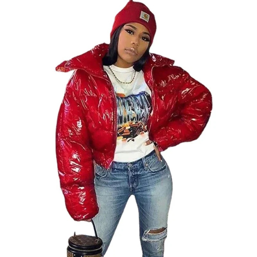 Cropped Puffer Jacket - Women's Shiny Short Coat